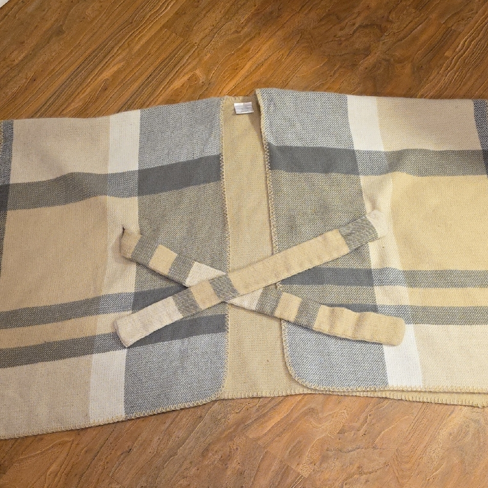 Plaid Beige and Gray Shawl Wrap - Picture 2 of 5